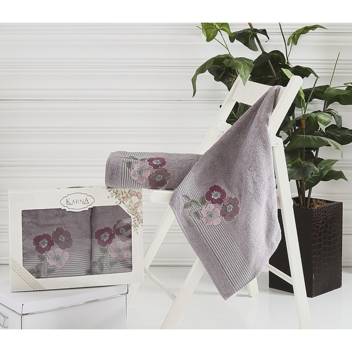 Комплект махровых полотенец Sandy: 50х90 см-1 шт, 70х140 см-1 шт, тёмно-серый