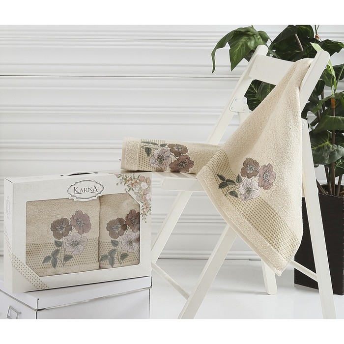 Комплект махровых полотенец Sandy: 50х90 см-1 шт, 70х140 см-1 шт, бежевый