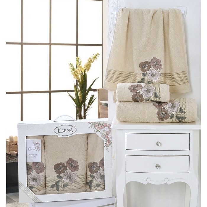 Комплект махровых полотенец Sandy: 50х90 см-2 шт, 70х140 см-1 шт, бежевый