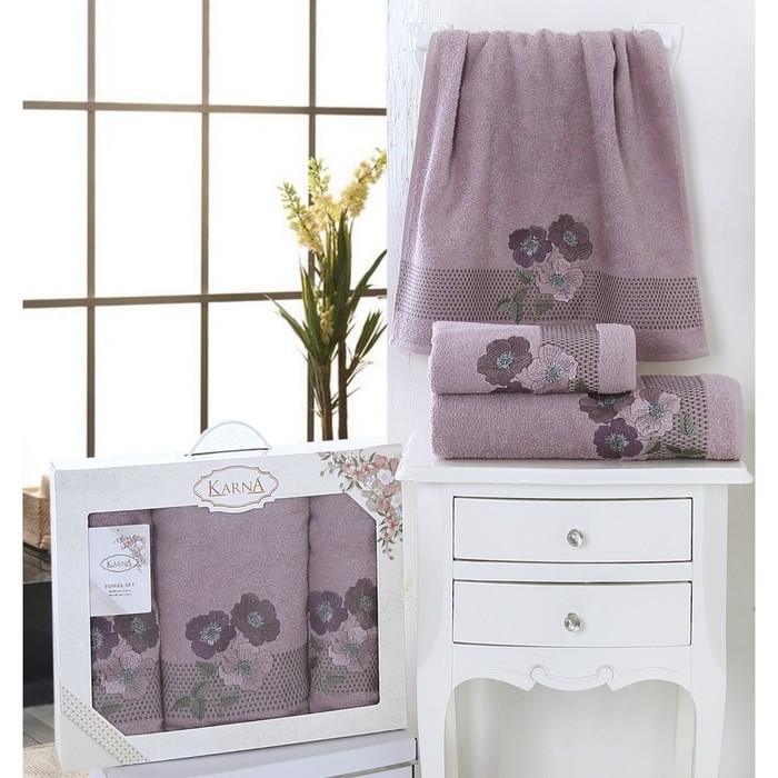 Комплект махровых полотенец Sandy: 50х90 см-2 шт, 70х140 см-1 шт, лаванда