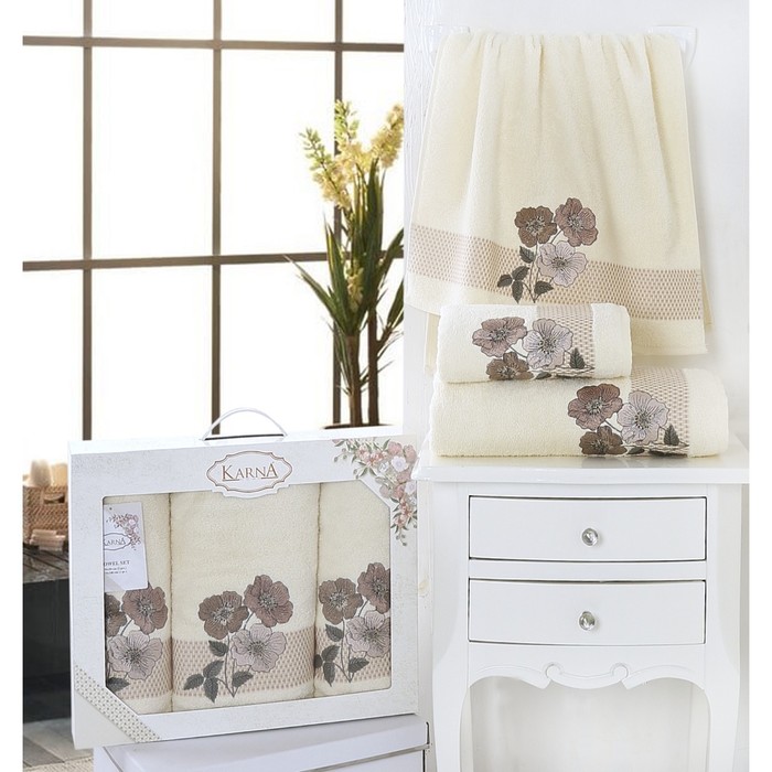 Комплект махровых полотенец Sandy: 50х90 см-2 шт, 70х140 см-1 шт, кремовый