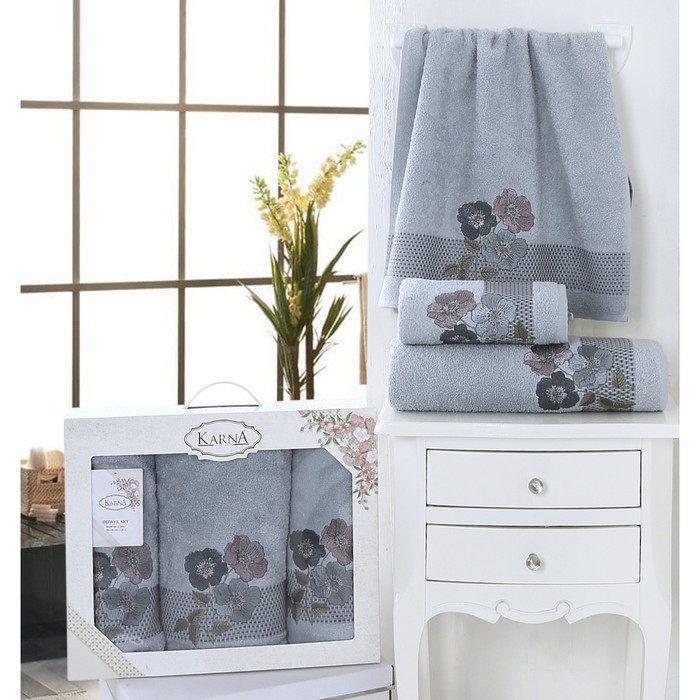 Комплект махровых полотенец Sandy: 50х90 см-2 шт, 70х140 см-1 шт, тёмно-серый