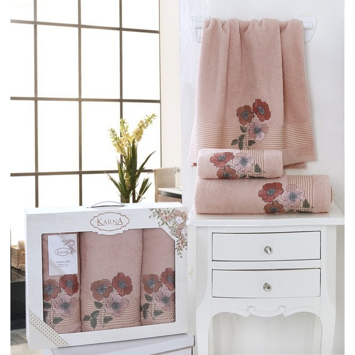 Комплект махровых полотенец Sandy: 50х90 см-2 шт, 70х140 см-1 шт, пудра