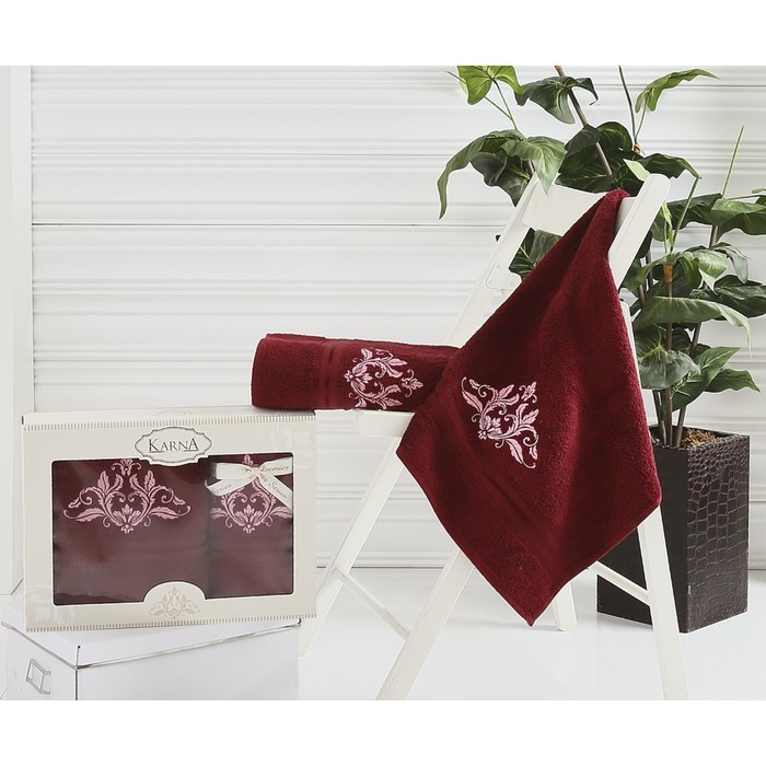 Комплект махровых полотенец Agra: 50х90 см-1шт, 70х140 см-1 шт, бордовый