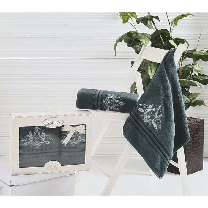 Комплект махровых полотенец Agra: 50х90 см-1шт, 70х140 см-1 шт, тёмно-зелёный