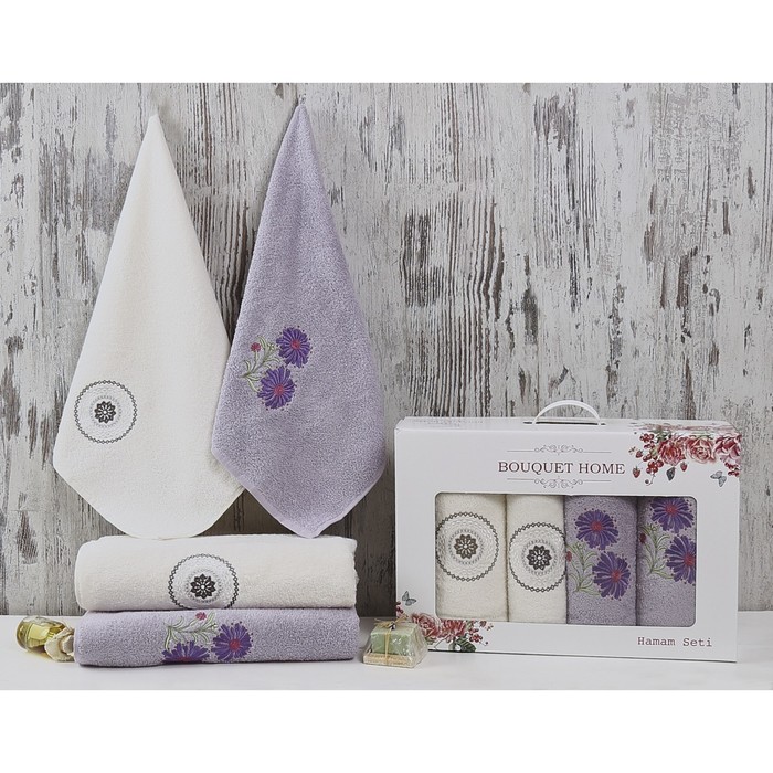 Комплект махровых полотенец Bouquet Home: 50х90 см-2 шт, 85х150 см-2 шт V2
