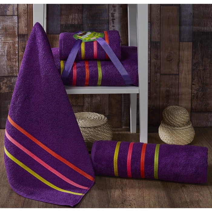 Комплект махровых полотенец Bale Neon, 50х80 см-1 шт, 70х140 см-1 шт, фиолетовый