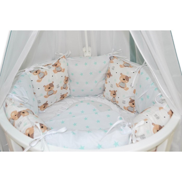 Комплект 22 предметов для круглой кроватки "Мишкины сны", белый
