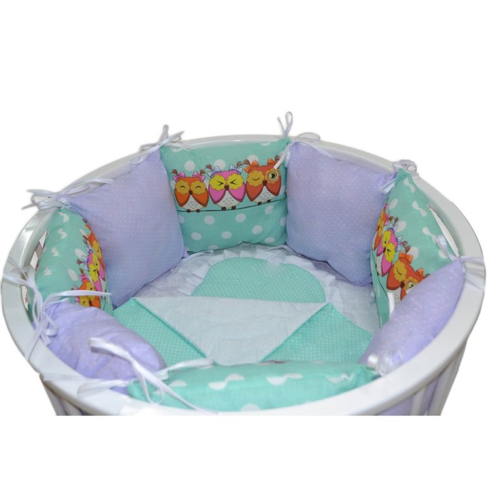 Комплект в круглую кроватку «Совята», цвет сирень, 19 предметов