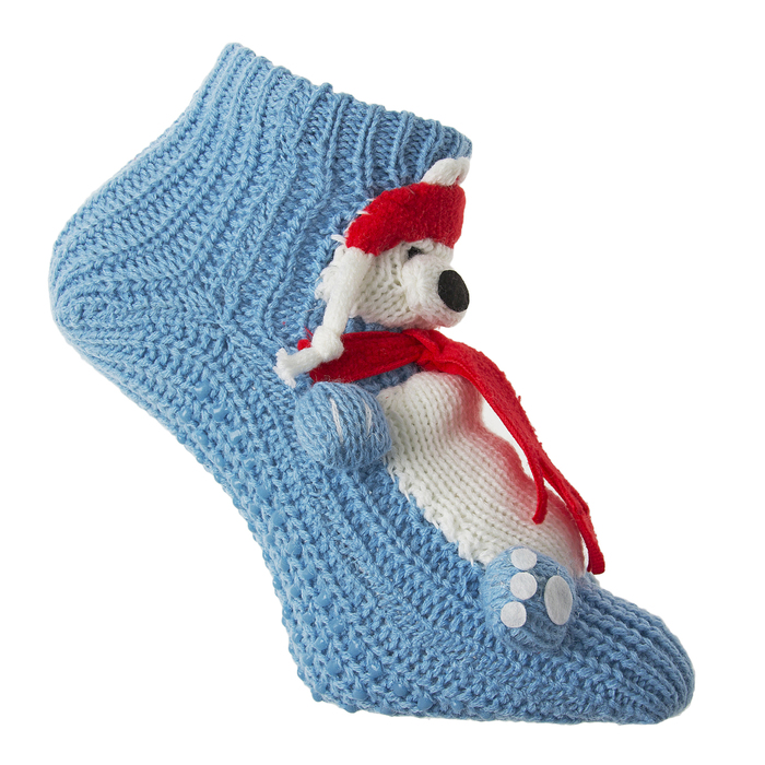 Носки женские вязаные "Белый мишка" Нжв059 цвет голубой, р-р 36-39