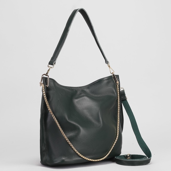 Сумка женская на молнии, 1 отдел, наружный карман, длинный ремень, цвет зелёный