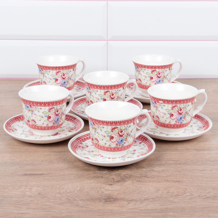 Сервиз чайный "Джули", 12 предметов: кружки 10,5х8х7 см 6 шт, блюдца 6 шт 12,7 см, цвет МИКС
