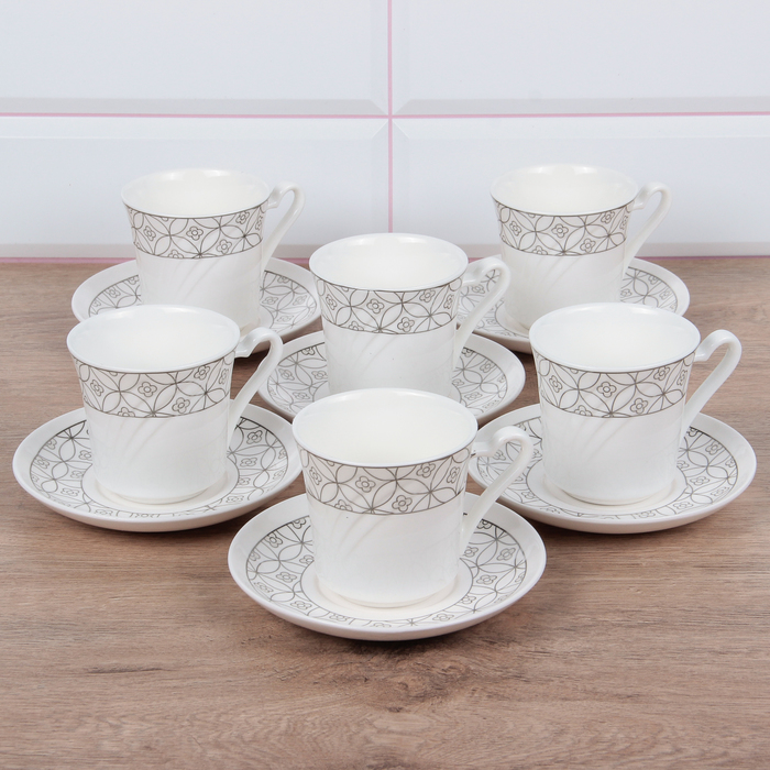 Сервиз чайный "Анабель", 12 предметов: кружки 10,5х7,5х7,5 см 6 шт, блюдца 6 шт 13 см, рисунок МИКС