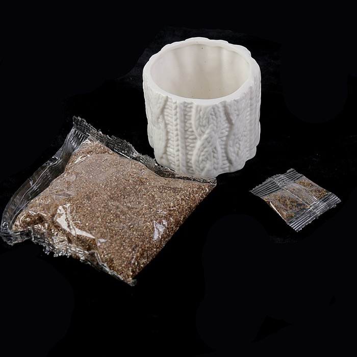 Растущая трава керамика "Вязаный горшочек" 6,5х7,3х7,3 см