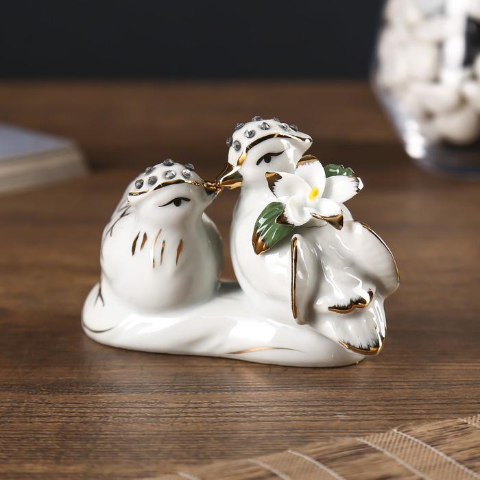 Нэцкэ керамика "Уточки-мандаринки" стразы 7х11х5,7 см