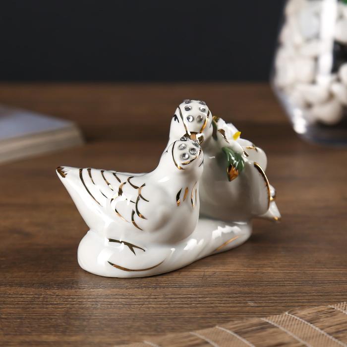 Нэцкэ керамика "Уточки-мандаринки" стразы 7х11х5,7 см