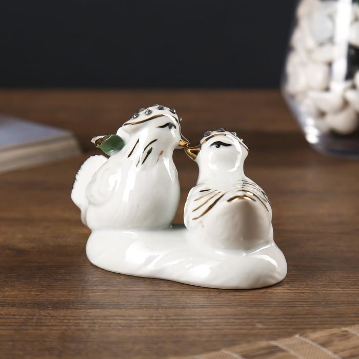 Нэцкэ керамика "Уточки-мандаринки" стразы 7х11х5,7 см