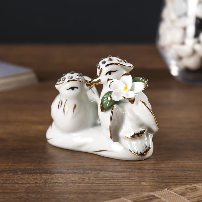 Нэцкэ керамика "Уточки-мандаринки" стразы 7х11х5,7 см