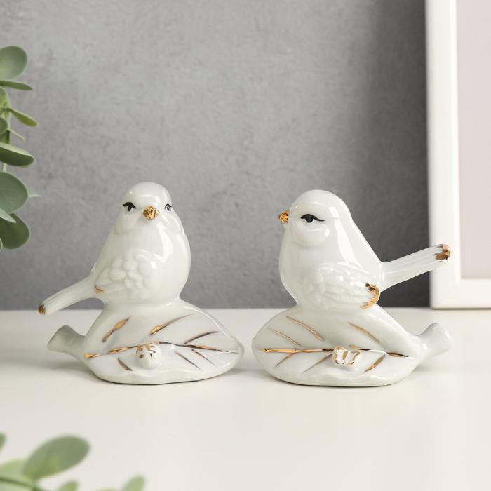 Сувенир керамика "Воробушек на листочке" набор 2 шт 7,8х8,2х3,5 см