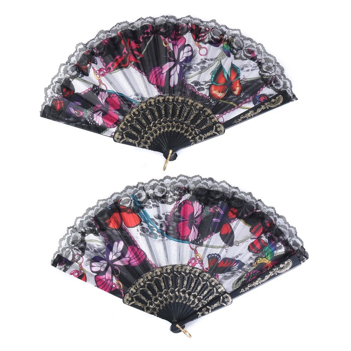 Веер пластик "Рой бабочек" МИКС 22,5 см