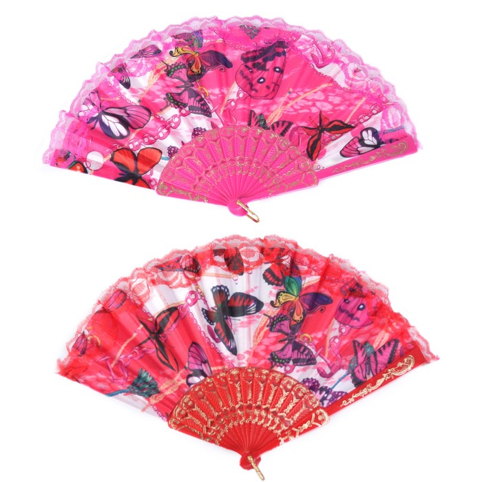 Веер пластик "Рой бабочек" МИКС 22,5 см