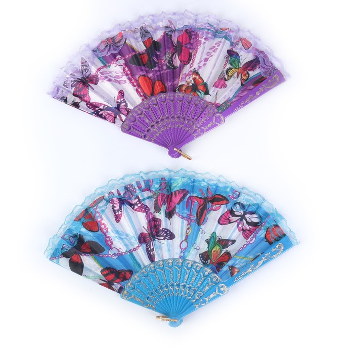 Веер пластик "Рой бабочек" МИКС 22,5 см