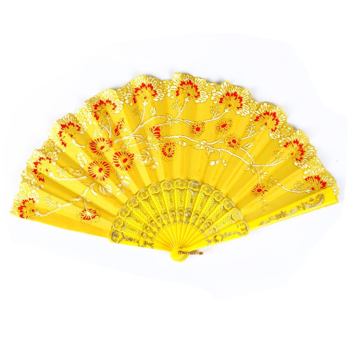 Веер пластик &quot;Цветочная ветвь&quot; золото МИКС 22,5 см