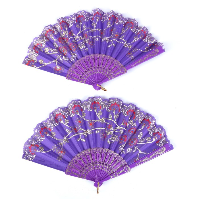 Веер пластик "Цветочная ветвь" золото МИКС 22,5 см