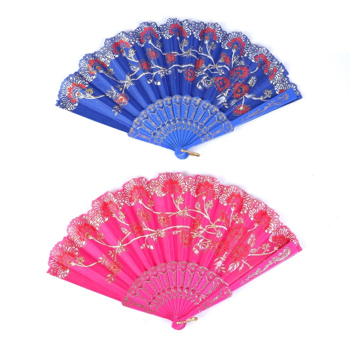 Веер пластик "Цветочная ветвь" золото МИКС 22,5 см