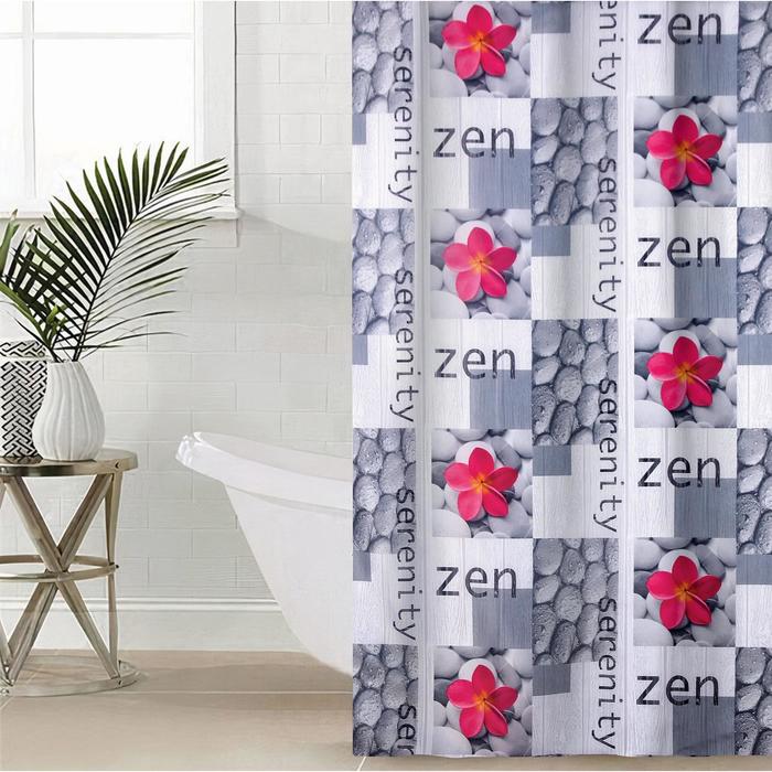Штора для ванной 180х180 см "Камни и цветы", полиэстер