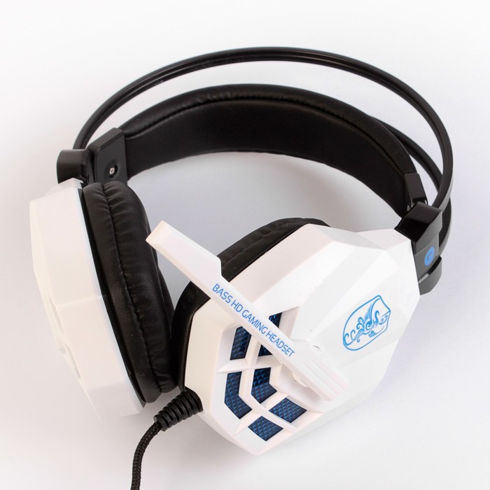 Игровая гарнитура, мягкий подголовник и амбушюры, регулятор громкости, провод 2 м белая