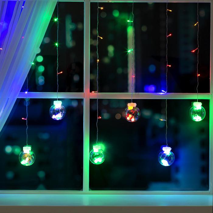 фото Гирлянда "бахрома" 2.4 х 0.7 м с насадками "шарики", ip20, прозрачная нить, 108 led, свечение мульти, 8 режимов, 220 в luazon lighting
