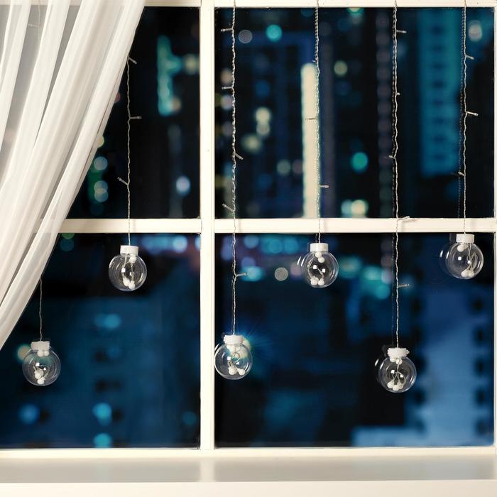 фото Гирлянда «бахрома» 2.4 × 0.7 м с насадками «шарики», ip20, прозрачная нить, 108 led, свечение белое, 8 режимов, 220 в luazon lighting