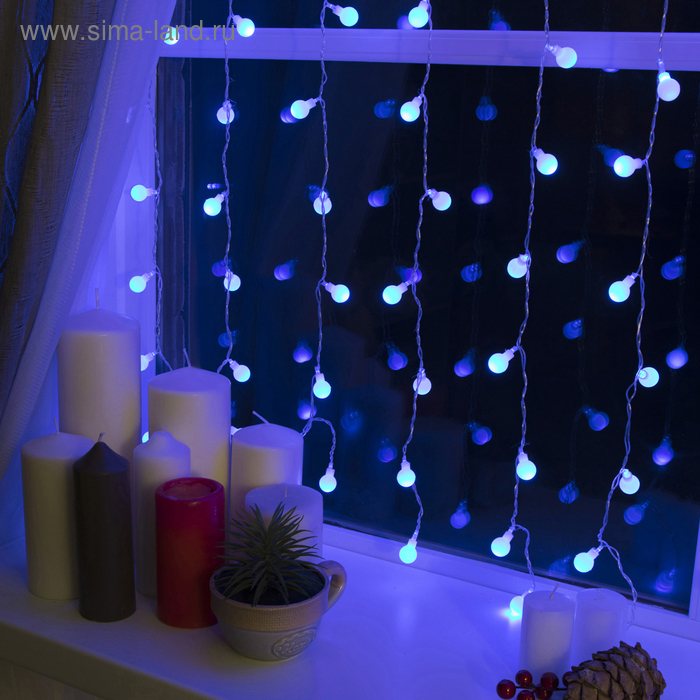 фото Гирлянда «занавес» 2 × 1.5 м с насадками «шарики», ip20, прозрачная нить, 360 led, свечение синее, 8 режимов, 220 в luazon lighting