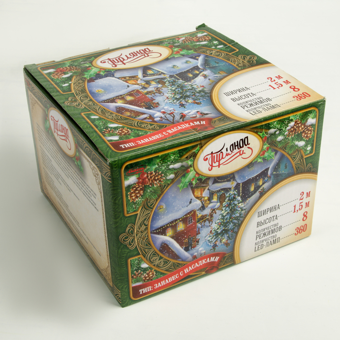 ЗАНАВЕС, УМС вилка "ШАРИКИ" Ш:2 м, В:1,5 м, Н.С. LED-360-220V, 8 режимов, БЕЛЫЙ