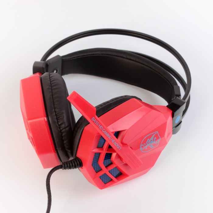 Игровая гарнитура, мягкий подголовник и амбушюры, регулятор громкости, провод 2 м красная