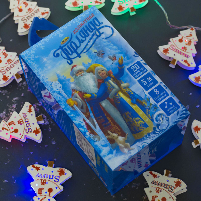 Гирлянда "Метраж" 5 м с насад. “Елка Белая”,6,5х5,5 см Н.С. LED-20-220V, контр 8р, МУЛЬТИ