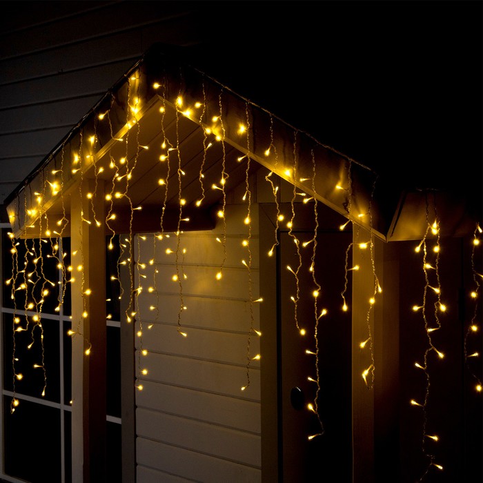 

Гирлянда «Бахрома» 3 × 0.9 м, IP44, УМС, прозрачная нить, 232 LED, свечение тёплое белое, 220 В