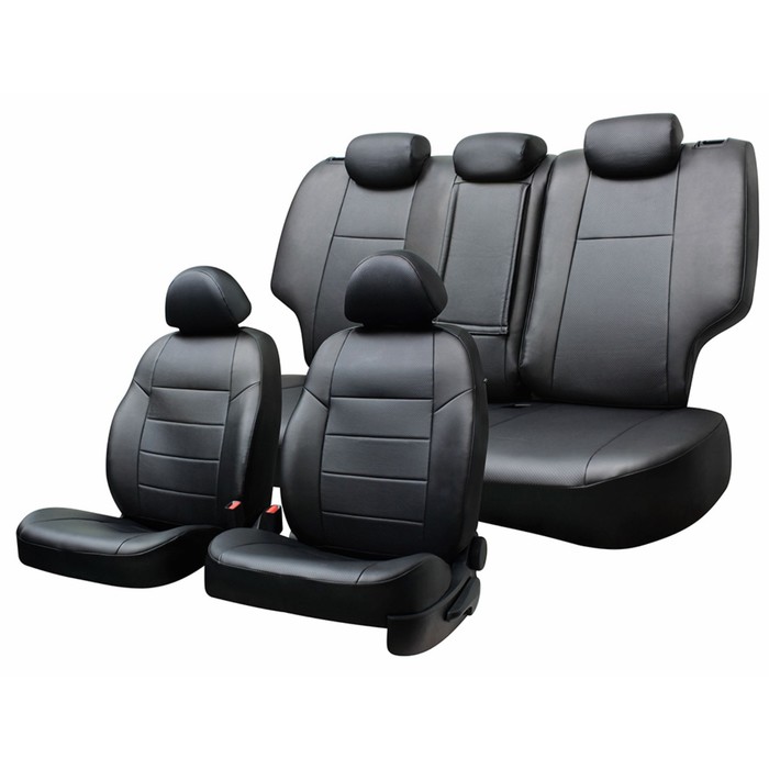 Чехлы сиденья CHERY Tiggo 2006-2013 экокожа,12 предм.SKYWAY, черный