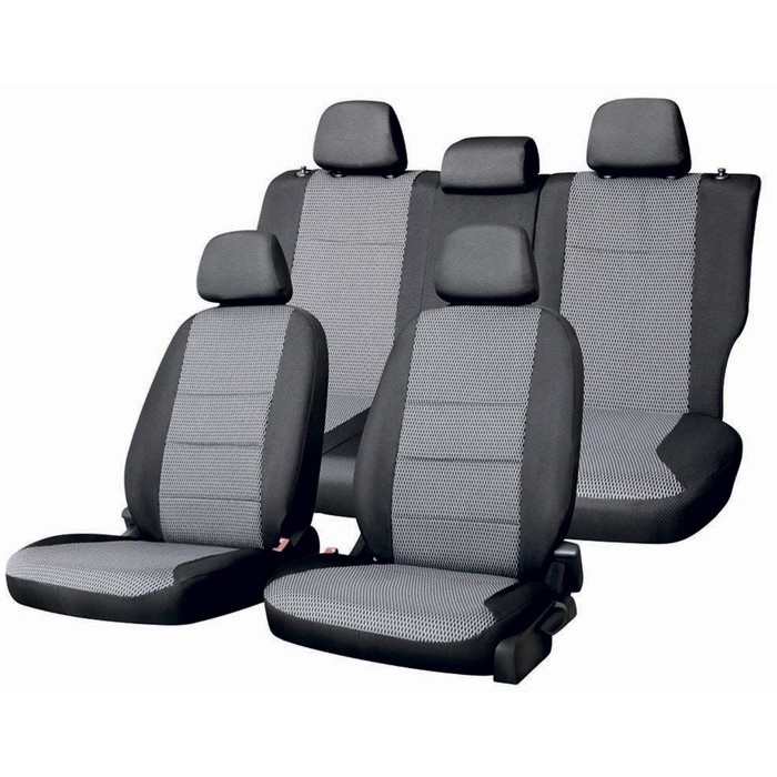 Чехлы сиденья CHERY Tiggo 2006-2013 жаккард 12 предм. SKYWAY, черный, серый