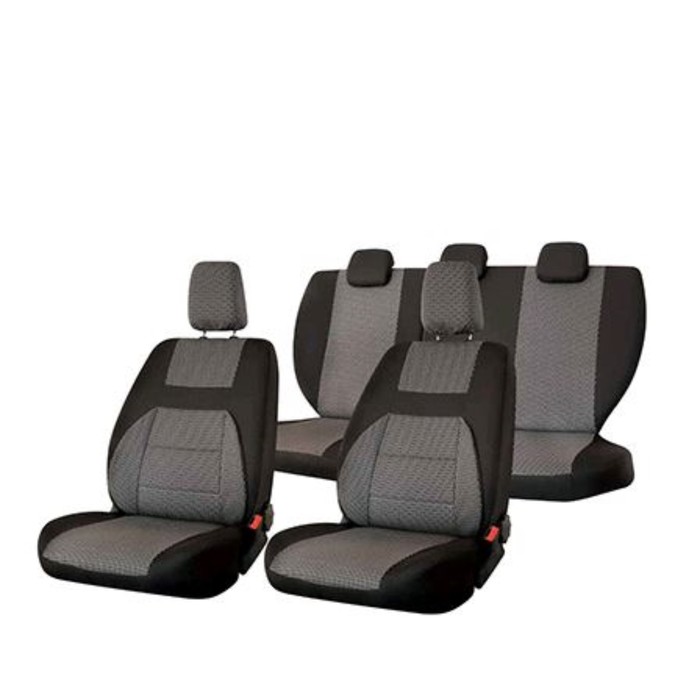 Чехлы сиденья FORD FOCUS 2 рест. 2004-2011 хэтчбек жаккард 12 предм. SKYWAY, темно-серый