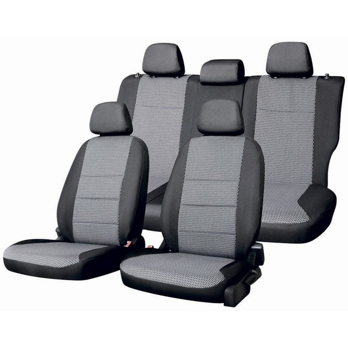 Чехлы сиденья HYUNDAI Tucson 2004-2009 жаккард 15 предм. SKYWAY, черный, серый