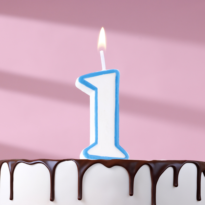 Свеча для торта цифра 1, ободок цветной, 7 см, МИКС