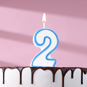 Свеча для торта цифра '2', ободок цветной, 7 см, МИКС Ош