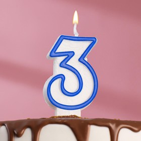 Свеча для торта цифра '3', ободок цветной, 7 см, МИКС Ош