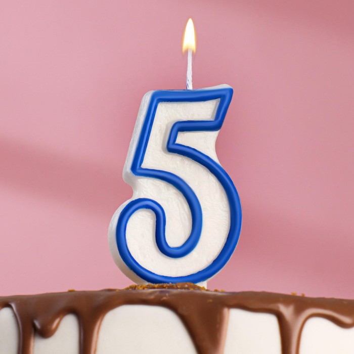 Свеча для торта цифра 5, ободок цветной, 7 см, МИКС