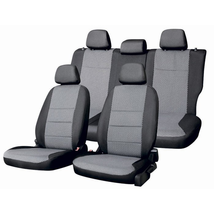 Чехлы сиденья TOYOTA Land Cruiser Prado 120 2002-2009 жаккард 13 предм. SKYWAY, черный, серый   2614
