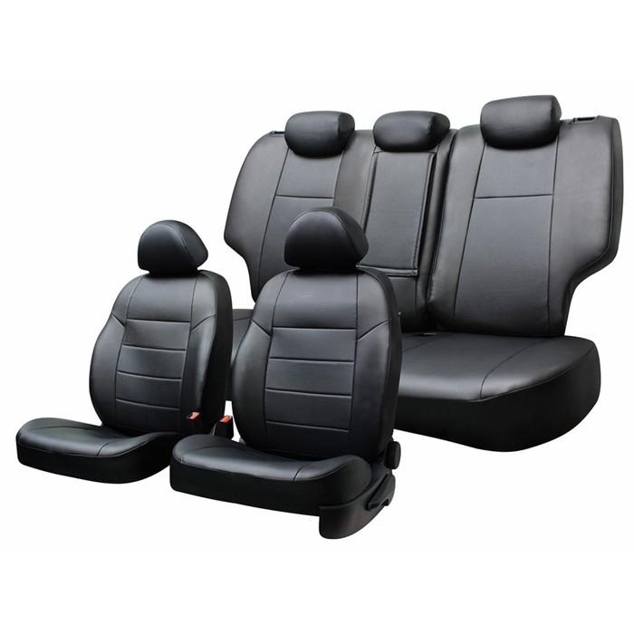Чехлы сиденья TOYOTA Land Cruiser Prado 120 2002-2009 экокожа, 13 предм. SKYWAY, черный
