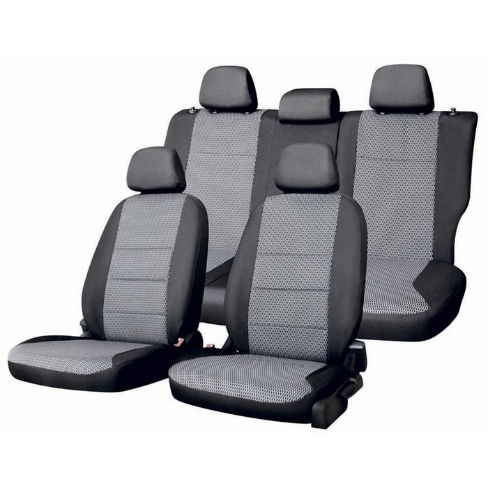 Чехлы сиденья TOYOTA RAV-4 с 2000-2006 SUV (XA20) жаккард 12 предм. SKYWAY, черный, серый
