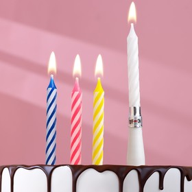 Свечи восковые для торта "Яркая полоска" набор (3 витых и музыкальная), цвета МИКС